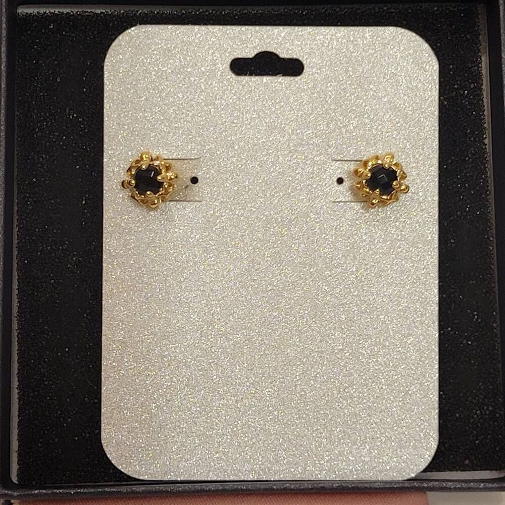 Stud Earrings 18K Gold Plated Black Onyx Hypoallergenic